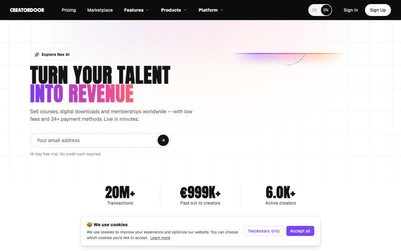 Creatordoor – Digitale Produkte, Online-Kurse & Memberships verkaufen — screenshot