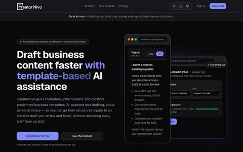 CreatorNivo | AI-assisted text content SaaS — screenshot