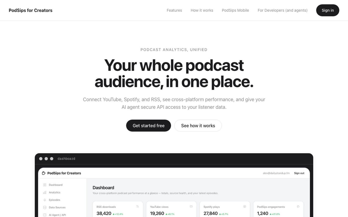 PodSips for Creators — screenshot