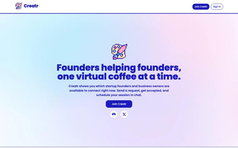 Creatr — Meet founders who are free to chat now — screenshot