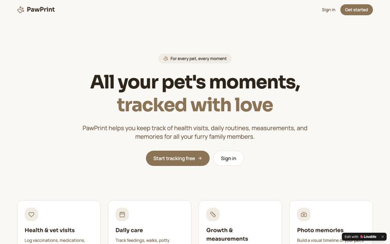 PawPrint — Pet Tracker for Pet Lovers — screenshot
