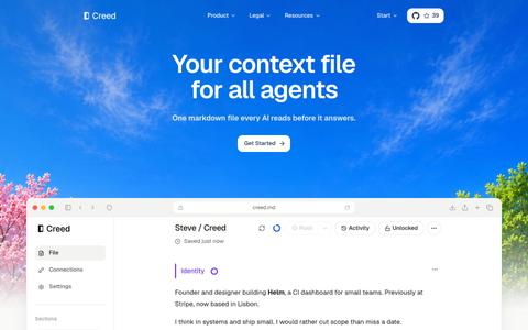 Creed - the personal context file every AI reads — screenshot