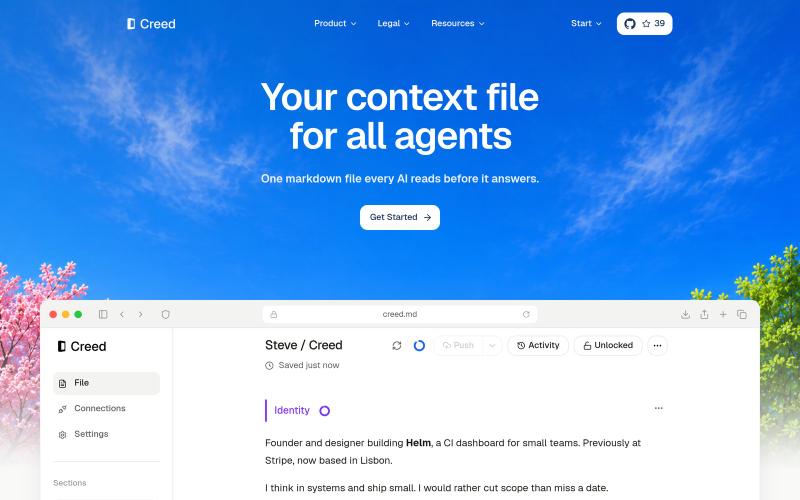 Creed - the personal context file every AI reads — screenshot