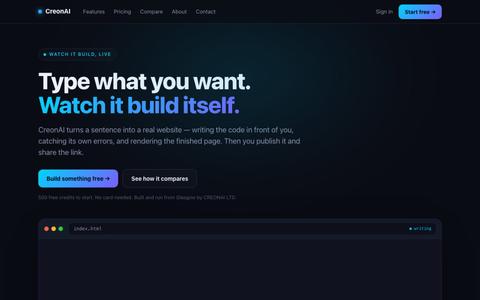 CreonAI | Watch AI build your website, live — screenshot