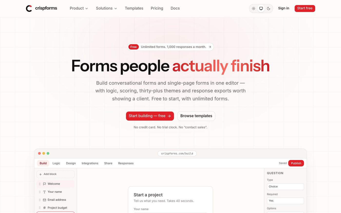 CrispForms — Forms people actually finish — CrispForms — screenshot