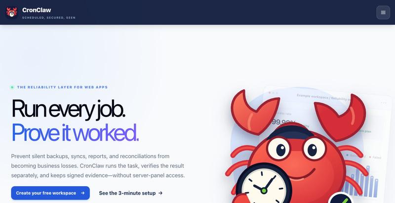 Scheduled jobs, monitoring, and client-ready reliability · CronClaw — screenshot