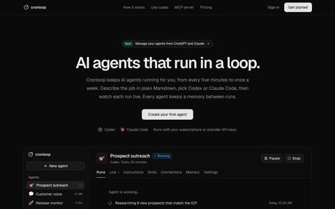 Cronloop: AI agents that run in a loop — screenshot