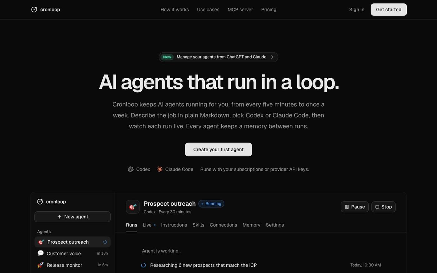 Cronloop: AI agents that run in a loop — screenshot