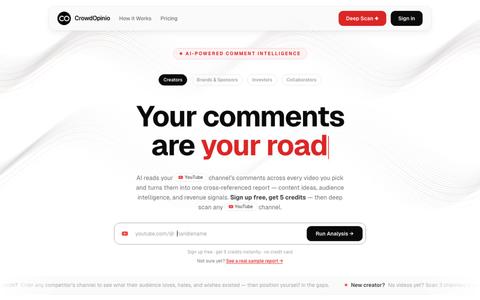 CrowdOpinio — YouTube Channel Comment Analyzer & Audience Insights — screenshot
