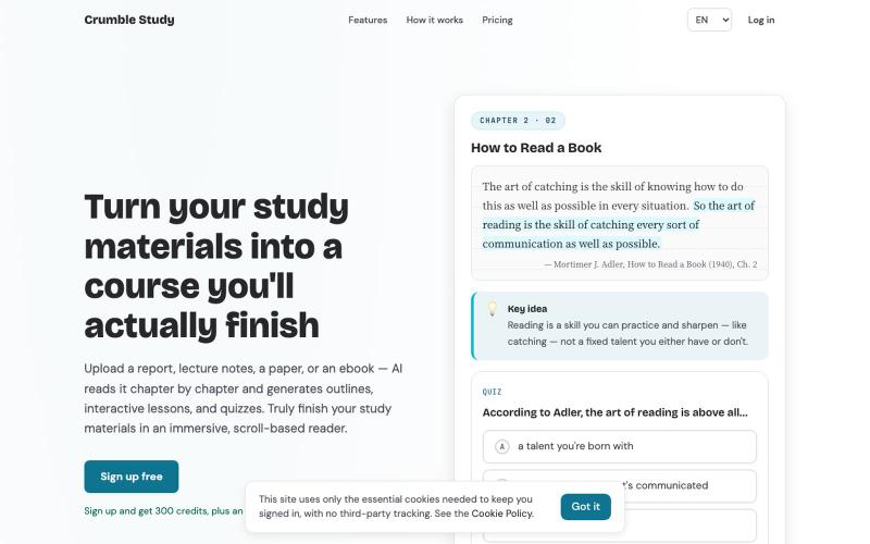 Crumble Study — Turn your study materials into a course you'll actually finish — screenshot