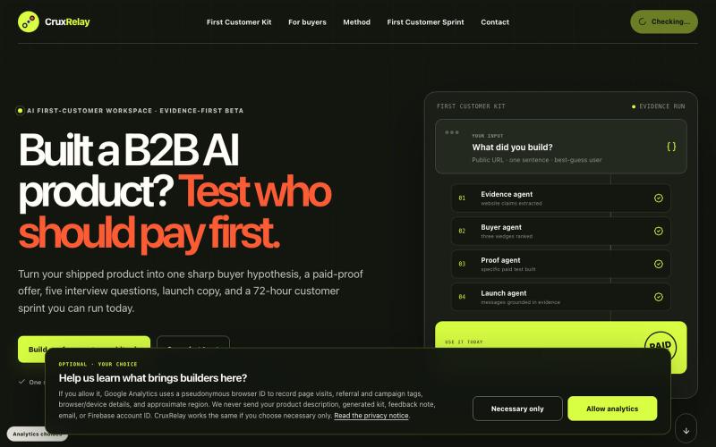 CruxRelay — First Customer Kit for B2B AI builders — screenshot