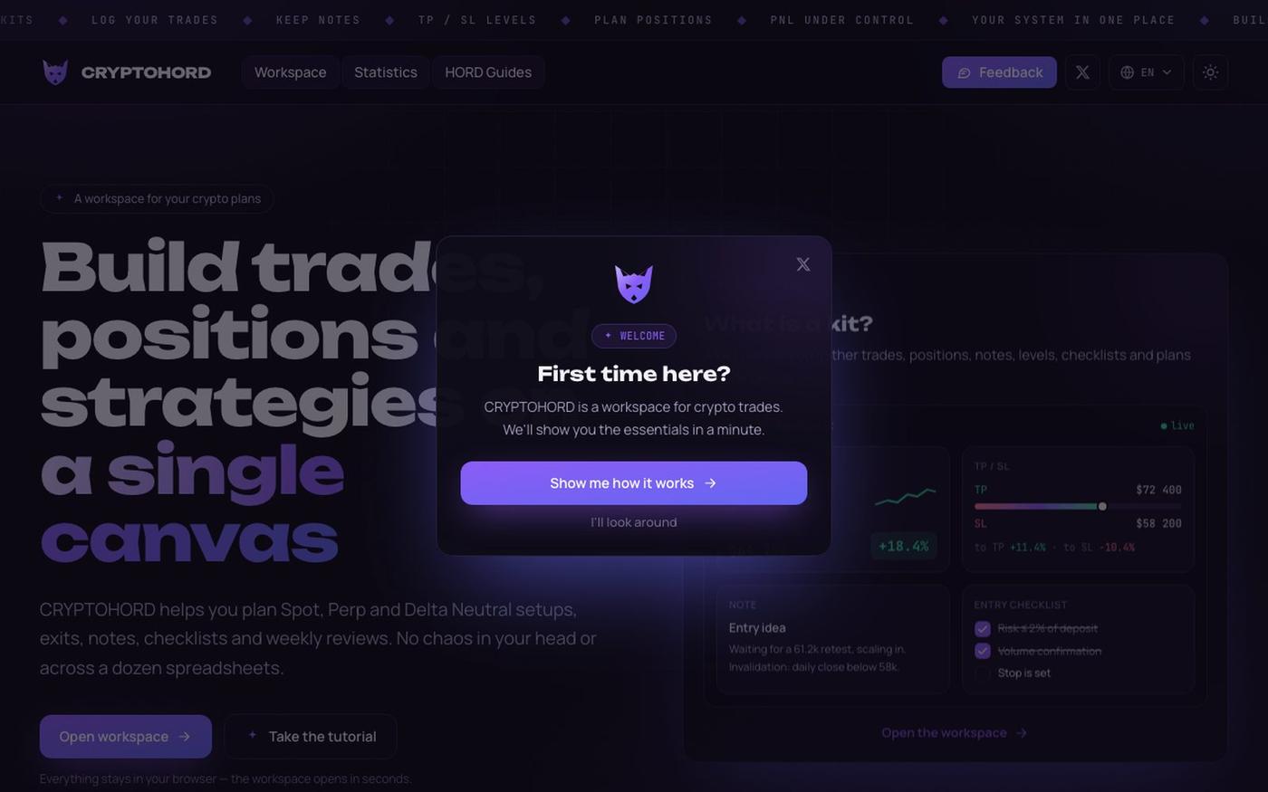 CRYPTOHORD - workspace for crypto trade plans — screenshot
