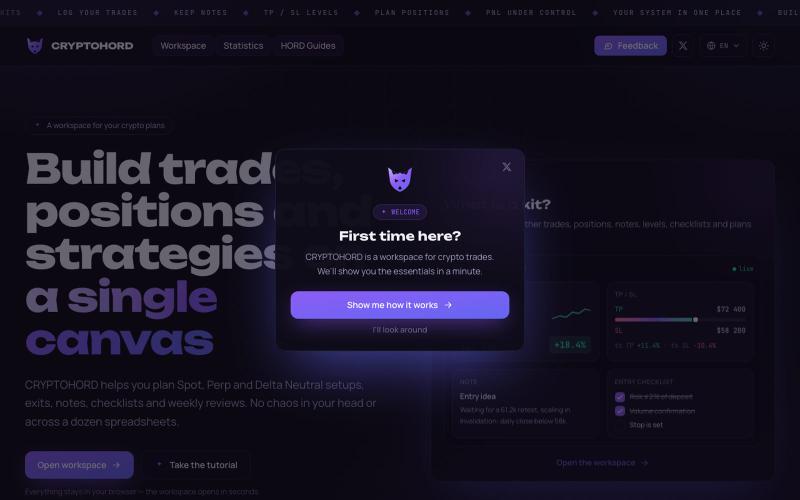 CRYPTOHORD - workspace for crypto trade plans — screenshot