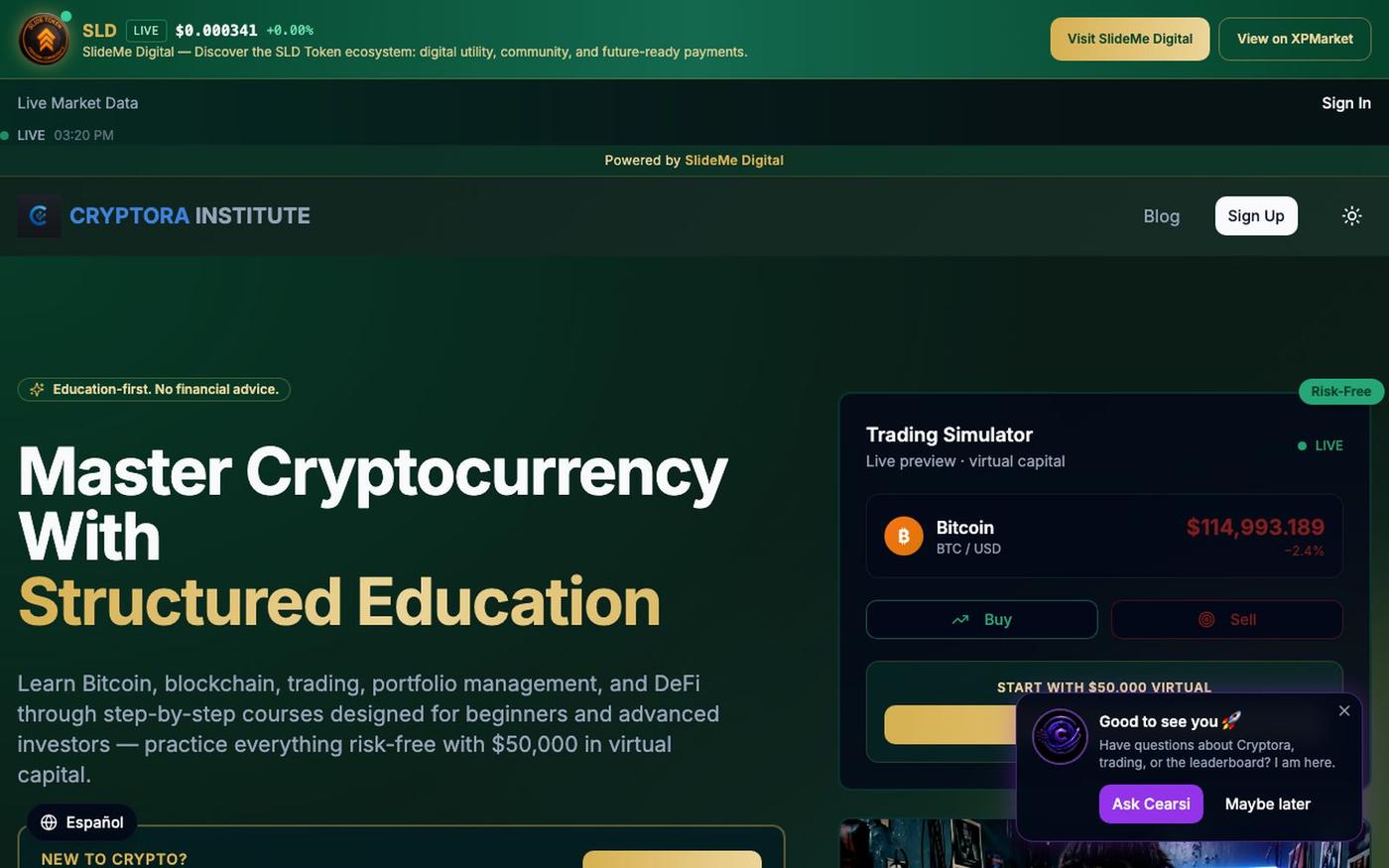 Cryptora Institute — Learn Cryptocurrency Trading & Blockchain — screenshot