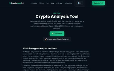 Crypto Analysis Tool: AI Technical Analysis for Any Coin | CryptoYaanBot — screenshot