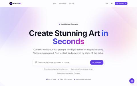 Free AI Image Generator - Instant Text to Art | CubistAI — screenshot
