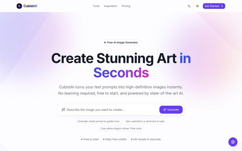 Free AI Image Generator - Instant Text to Art | CubistAI — screenshot