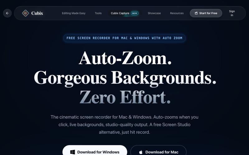 Cubix Capture – Free Screen Recorder with Auto Zoom | Mac & Windows — screenshot