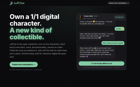 cuff.fun — own a 1/1 digital character — screenshot
