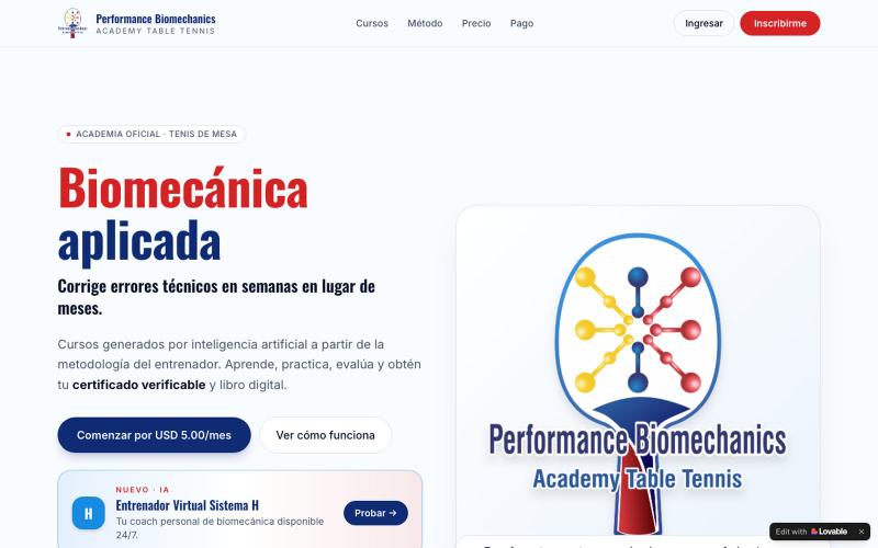 Performance Biomechanics Academy Table Tennis — screenshot