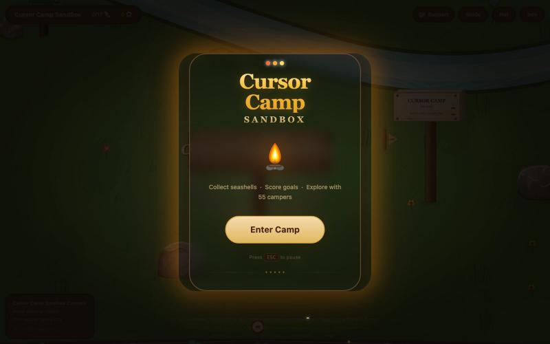 Cursor Camp Sandbox — Play Online, Seashells & Guide — screenshot
