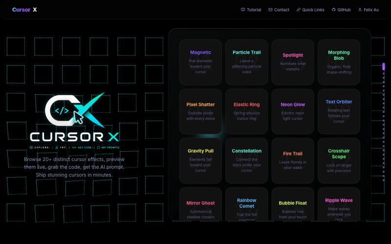 CursorX - Custom Cursor Showcase for Developers — screenshot