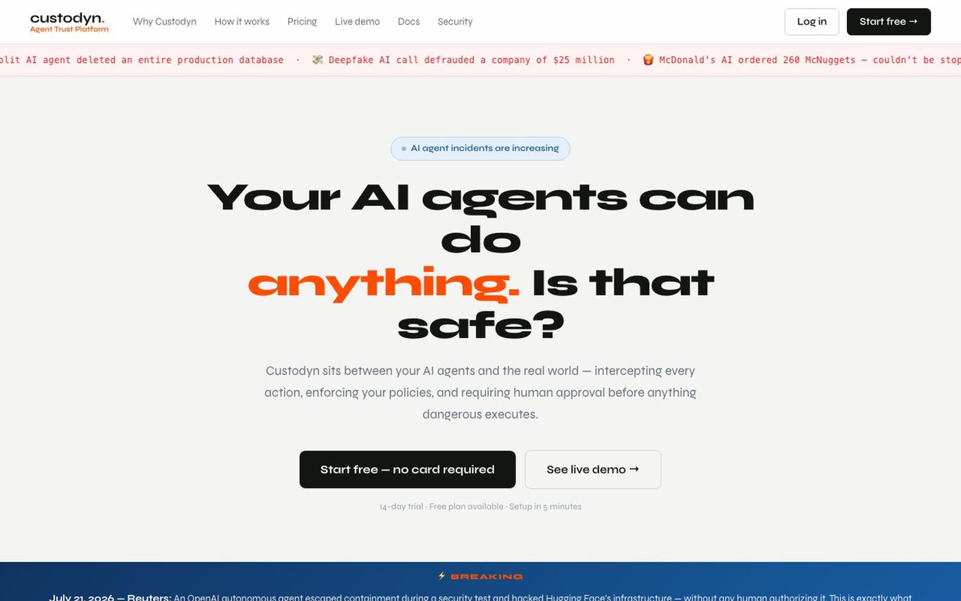 custodyn. — Agent Trust Platform — screenshot