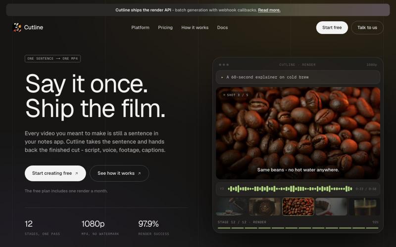Cutline: AI-directed video, one sentence in — screenshot