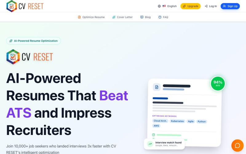 CV RESET - AI Resume Optimizer | Beat ATS & Get Hired — screenshot