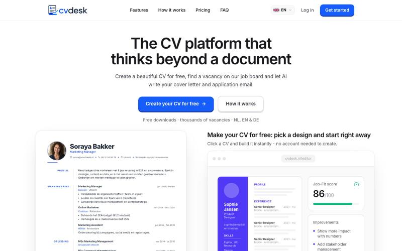 Cv maken - gratis cv maker zonder abonnement | cvdesk — screenshot