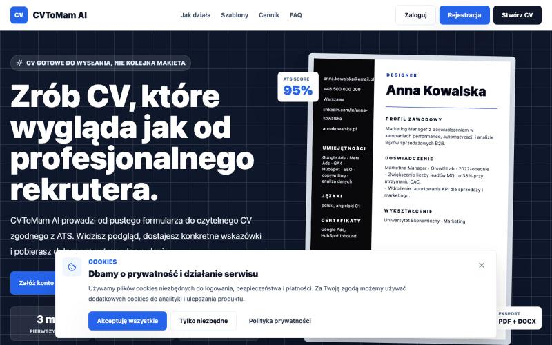 CVToMam AI - profesjonalne CV z AI w kilka minut — screenshot