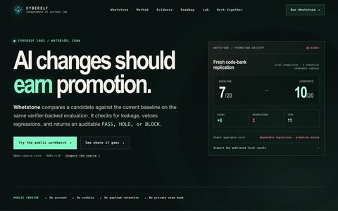 Cyberelf Labs — Whetstone, a Promotion Gate for AI Systems — screenshot