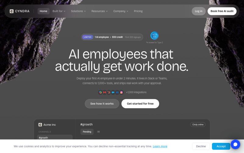 Cyndra: AI Employees for Slack, Teams, WhatsApp & Discord — screenshot