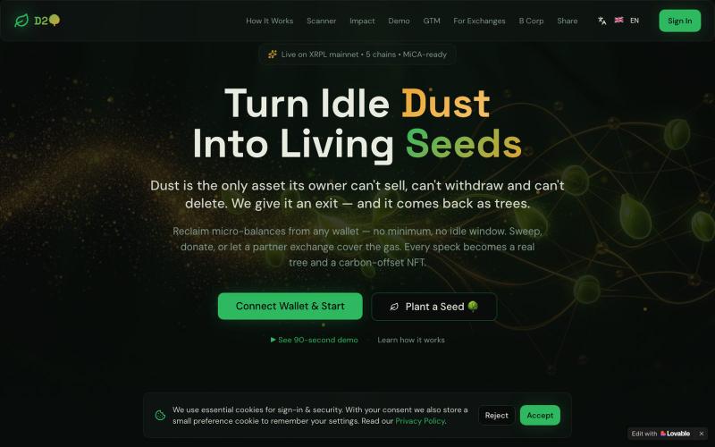 D2🌳 — Turn Idle Crypto Dust Into Real Trees — screenshot
