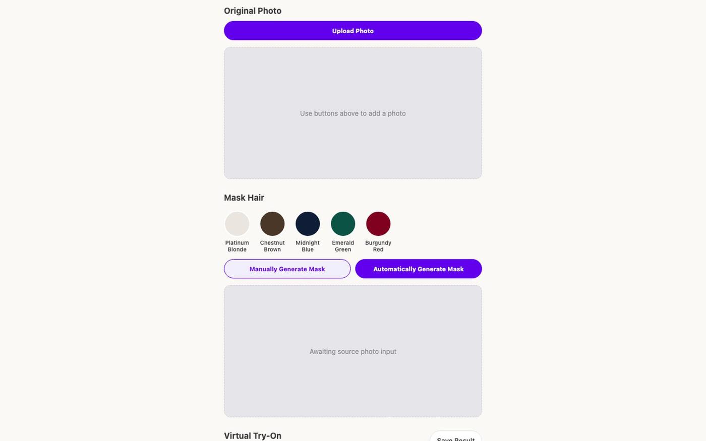 Hair Color Try-On Web — screenshot