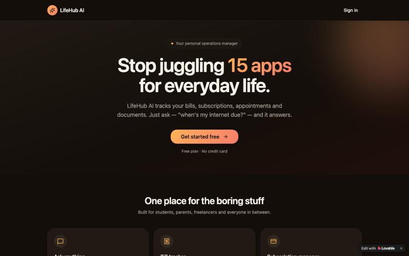 LifeHub AI — Your personal operations manager — screenshot