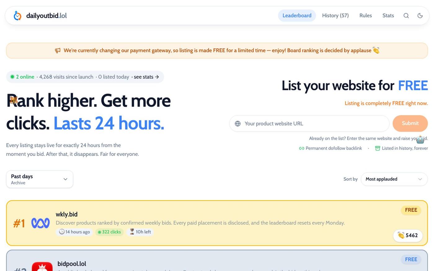 Daily Outbid — Real traffic + a dofollow backlink for your product — screenshot