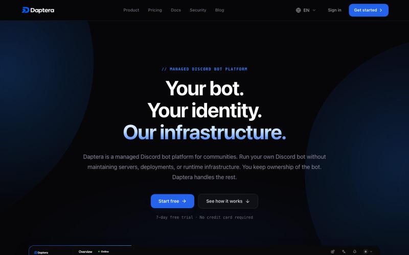 Daptera — Managed Discord Bot Platform for Communities — screenshot