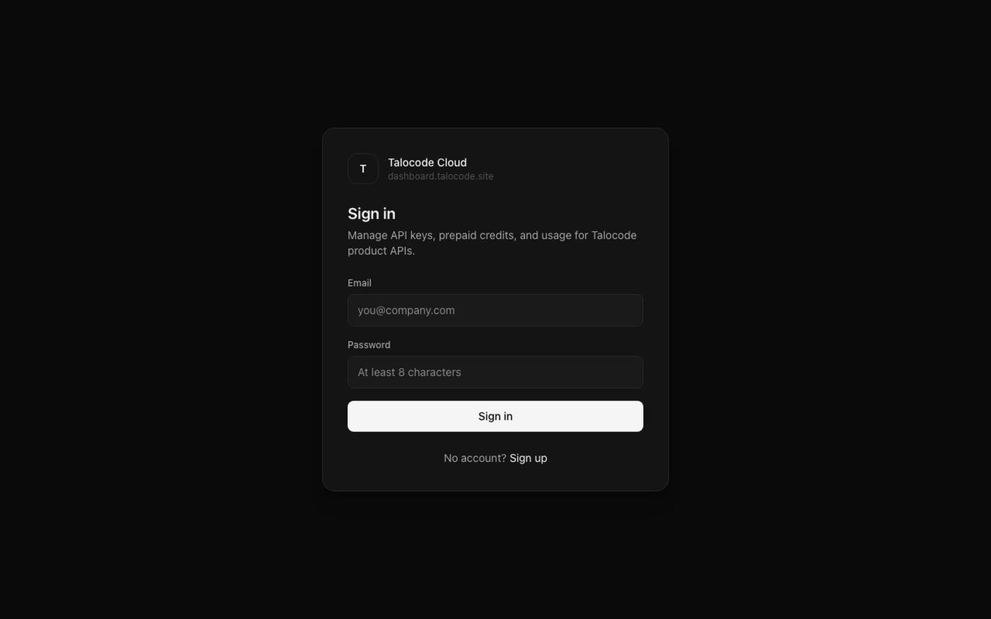 Talocode Dashboard — screenshot