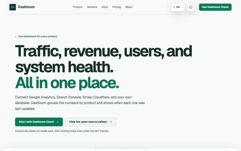 Dashloom — Product, revenue, traffic, and system data in one place — screenshot