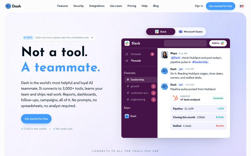 Dash | The World's Most Helpful and Loyal AI Teammate — screenshot