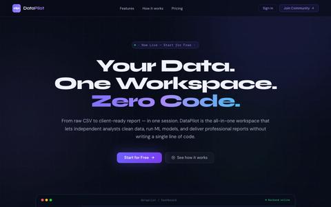 DataPilot — No-Code Data Science, All in One Workspace — screenshot