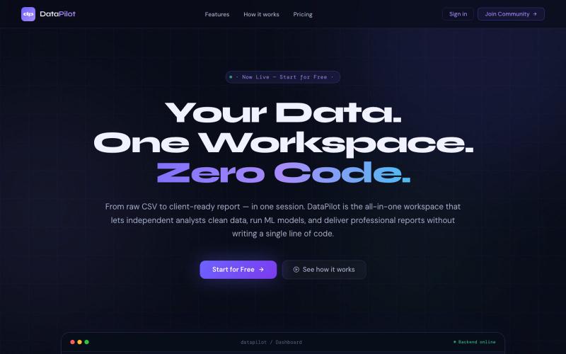 DataPilot — No-Code Data Science, All in One Workspace — screenshot