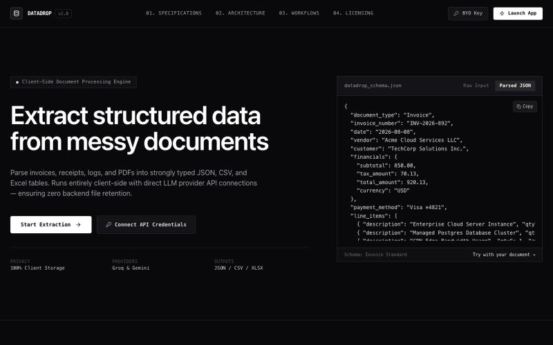 DataDrop — Extract clean data from messy documents — screenshot
