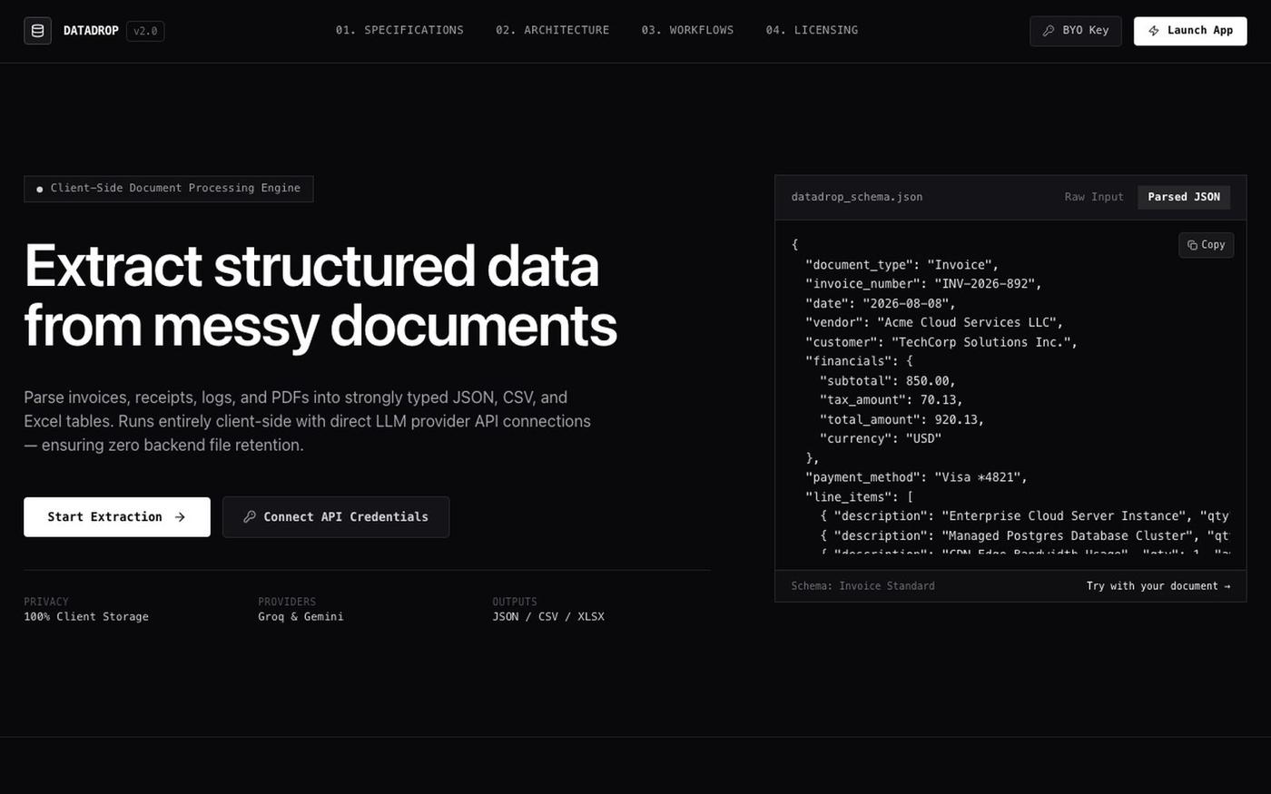 DataDrop — Extract clean data from messy documents — screenshot