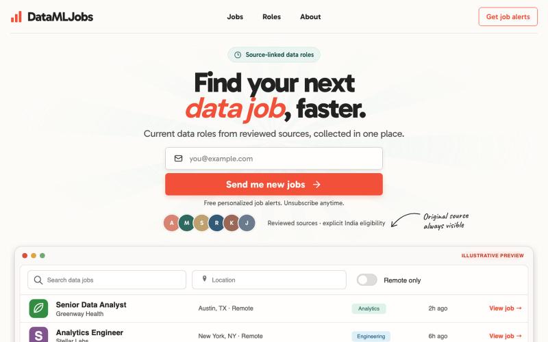 DataMLJobs — Data jobs open to India — screenshot