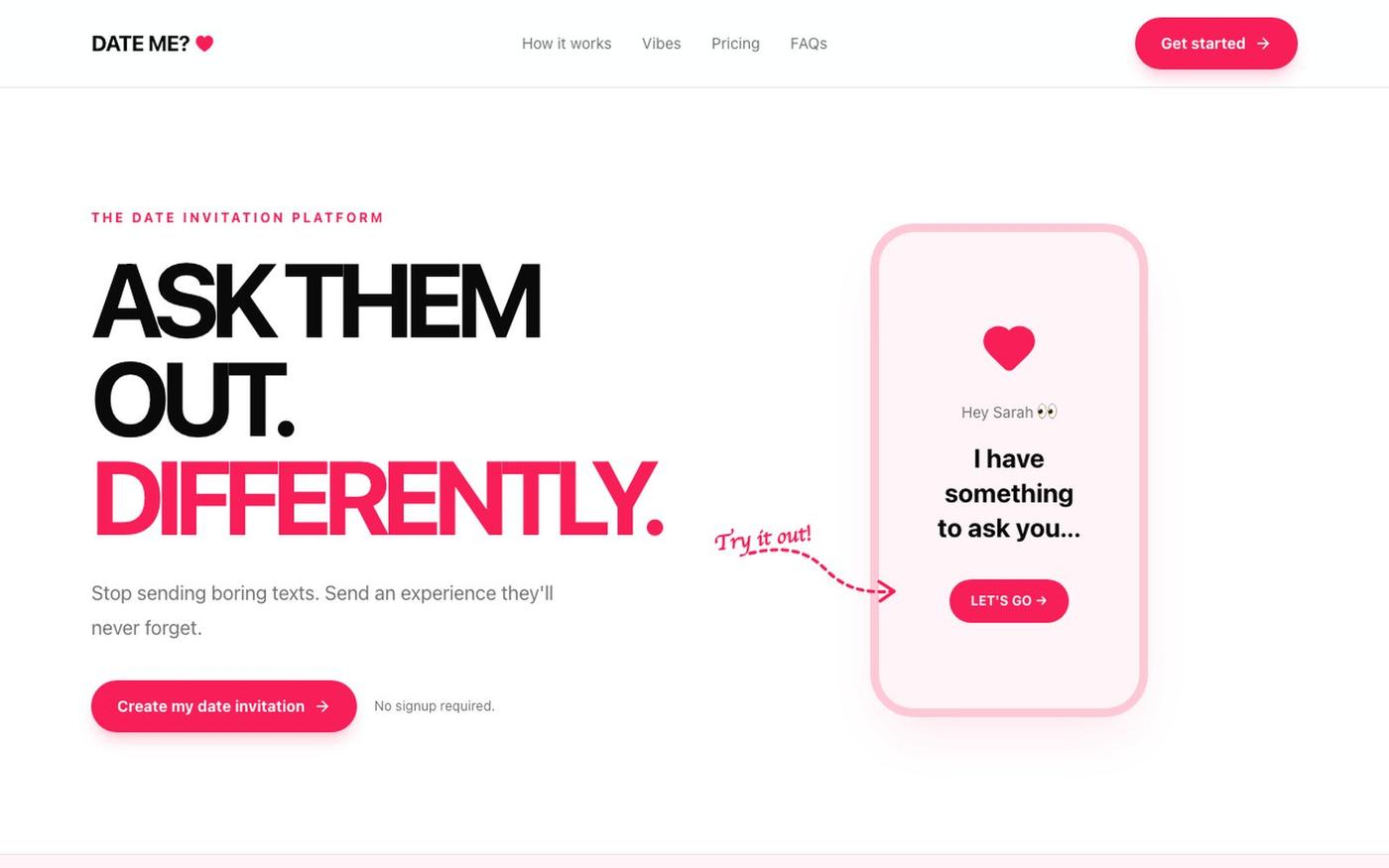 DATE ME? — Create a memorable date invitation — screenshot