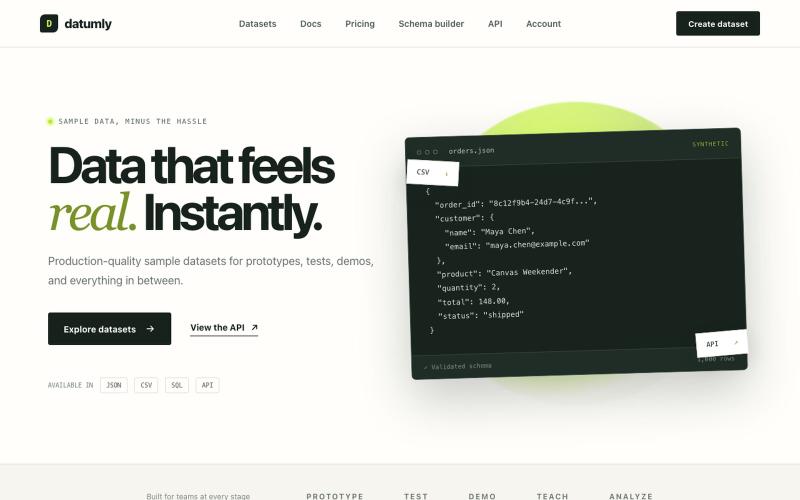 Datumly — Sample data, ready when you are — screenshot