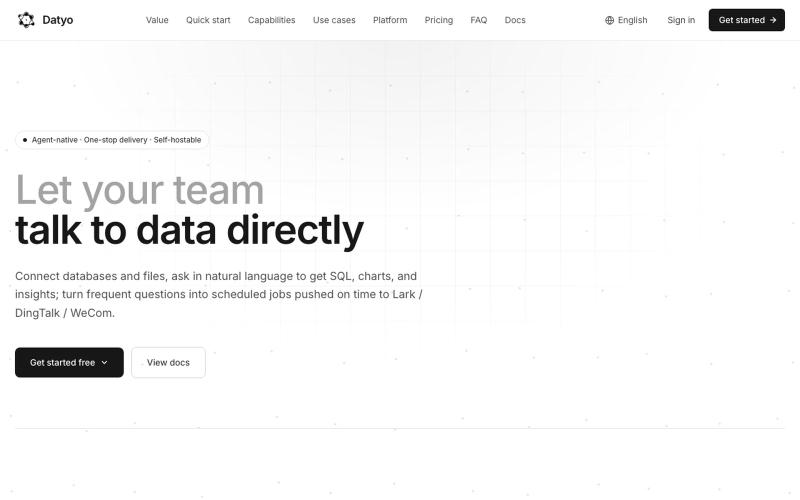 Datyo · The Agent-native intelligent data analytics platform — screenshot