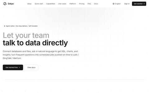 Datyo · The Agent-native intelligent data analytics platform — screenshot